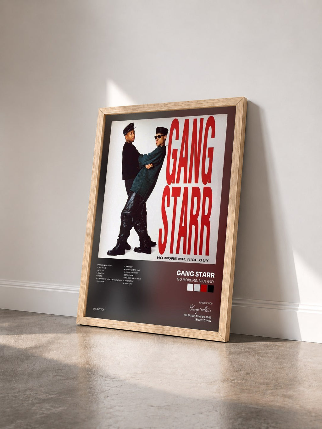 #bois Tableau de l'album No More Mr. Nice Guy de Gang Starr vu de trois quarts, cadre en bois brut