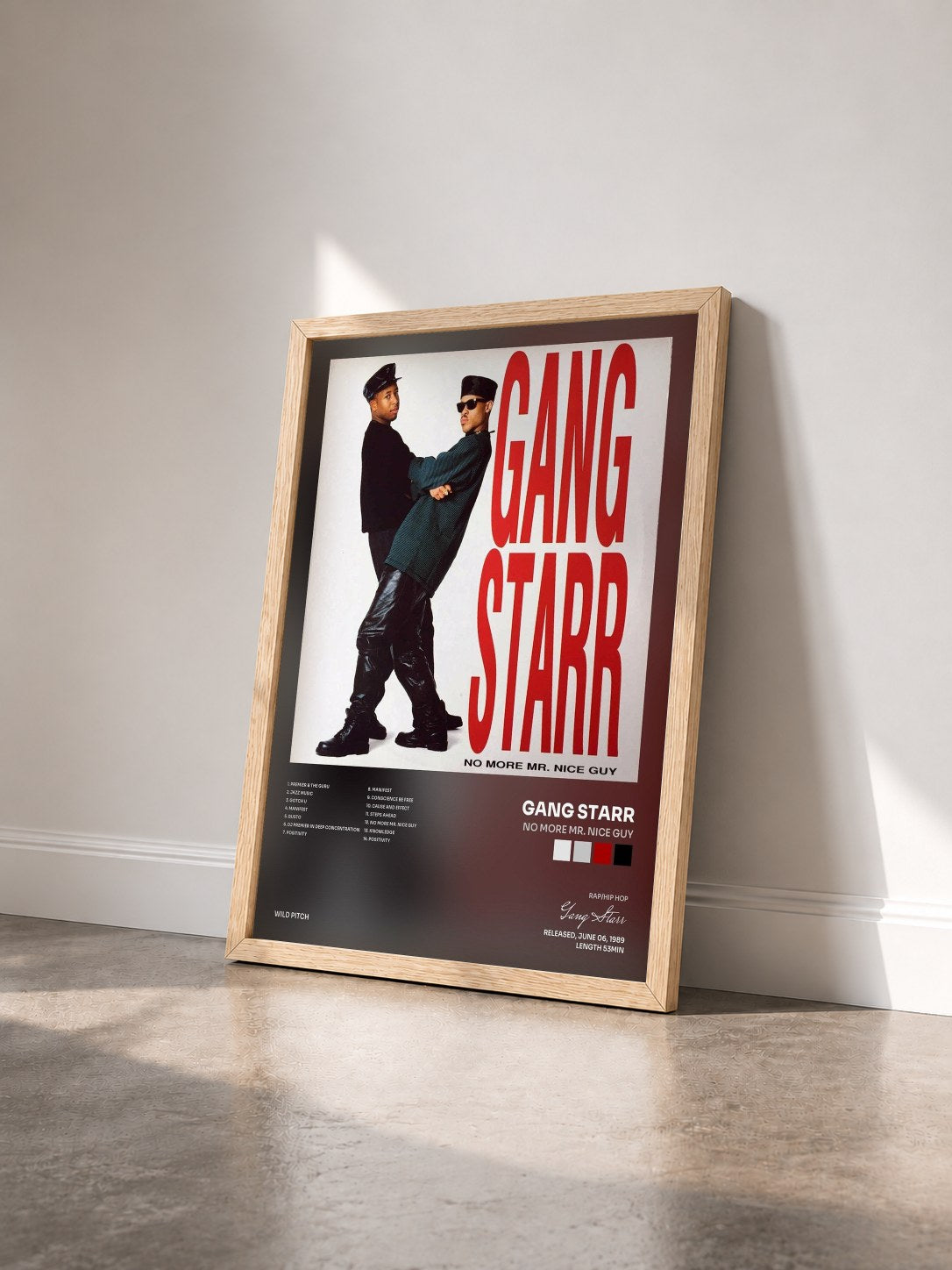 #bois Tableau de l'album No More Mr. Nice Guy de Gang Starr vu de trois quarts, cadre en bois brut