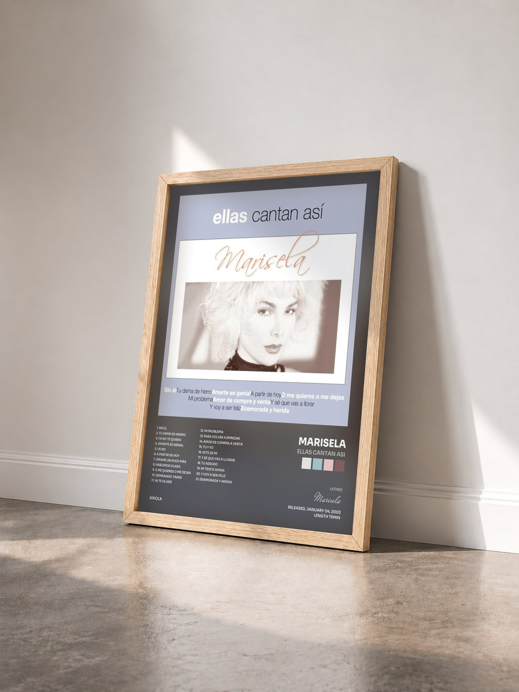 #bois Tableau de l'album Ellas Cantan Asi de Marisela vu de trois quarts, cadre en bois brut