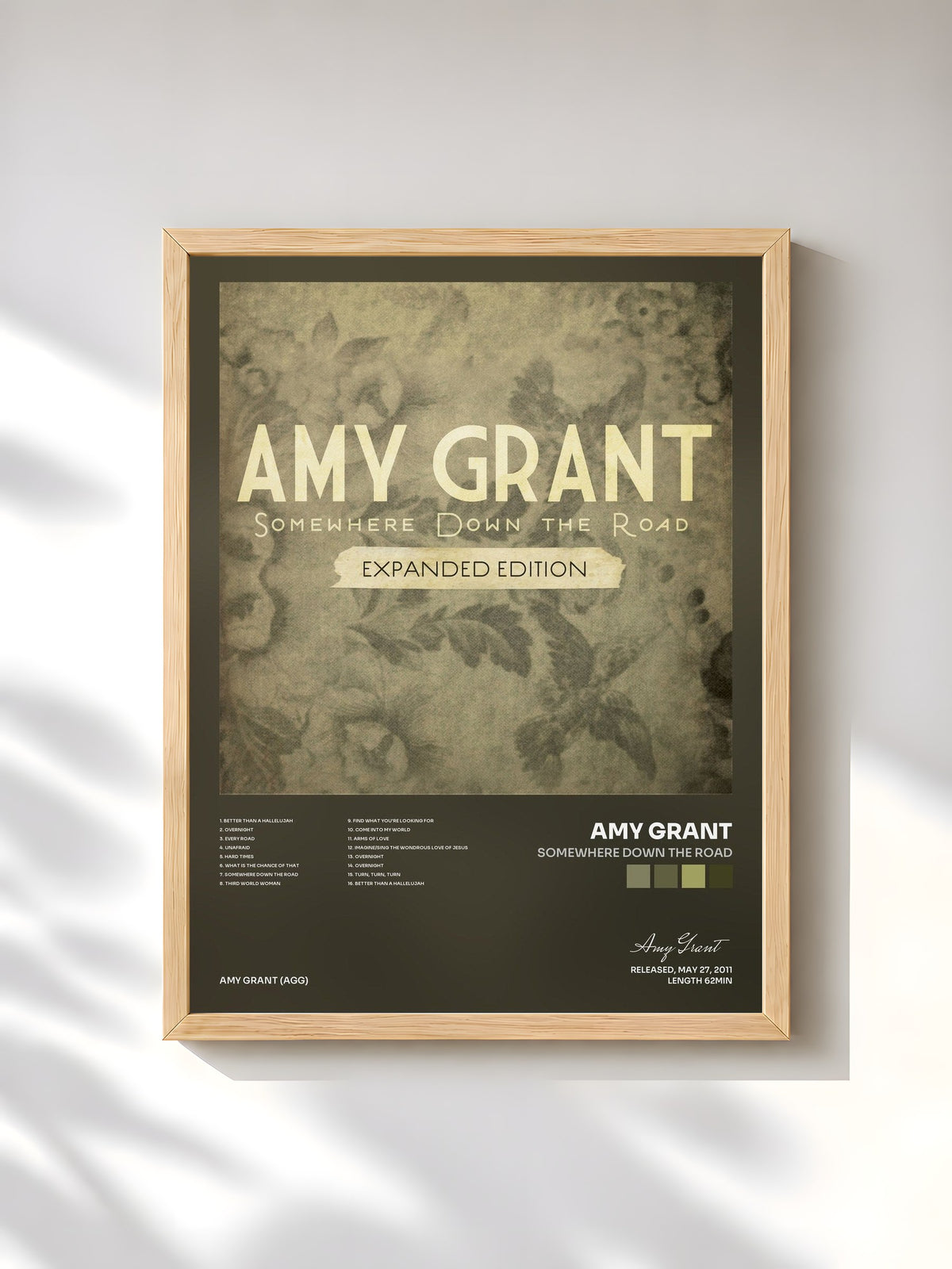 #bois Tableau de l'album Somewhere Down The Road de Amy Grant, cadre en bois brut, imprimé et encadré en France