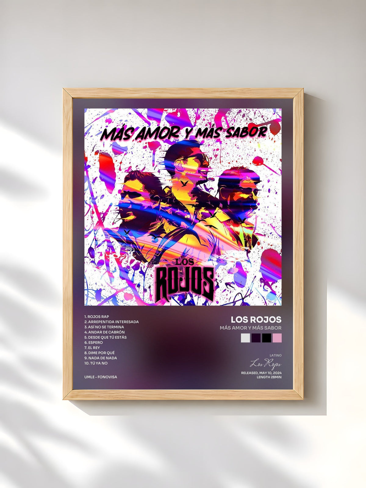#bois Tableau de l'album Más Amor Y Más Sabor de Los Rojos, cadre en bois brut, imprimé et encadré en France