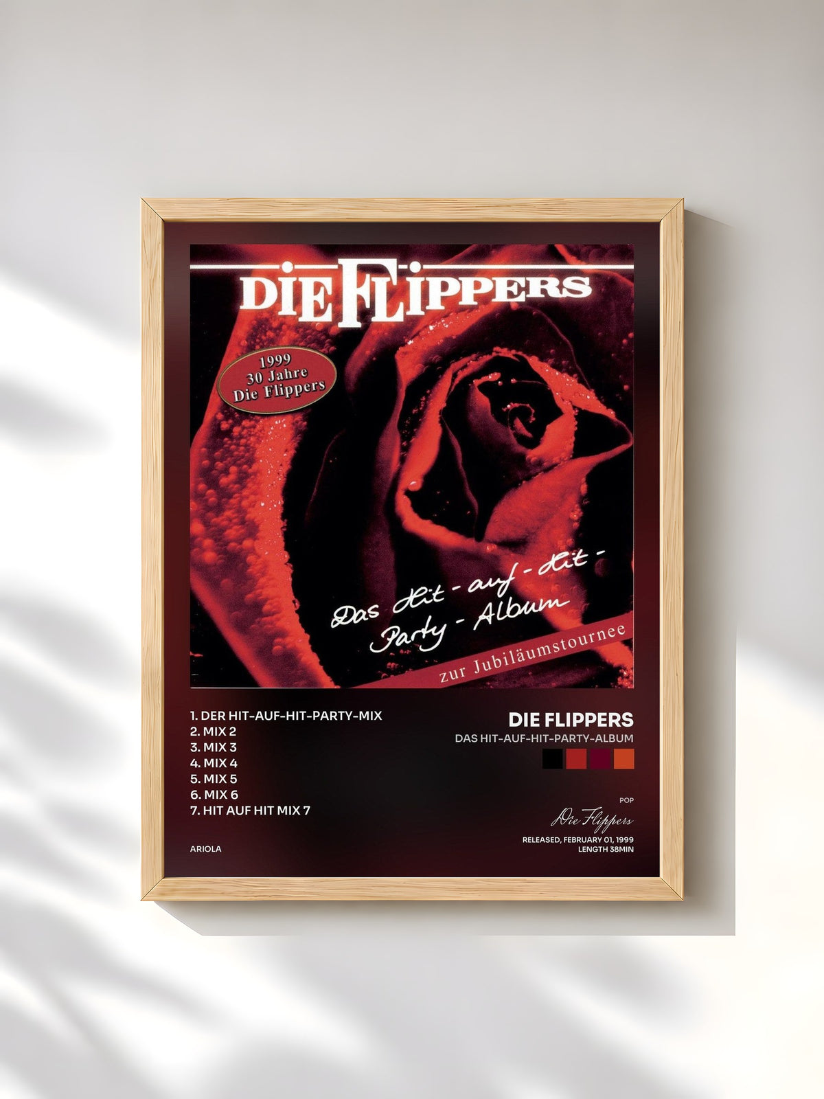 #bois Tableau de l'album Das Hit-auf-Hit-Party-Album de Die Flippers, cadre en bois brut, imprimé et encadré en France