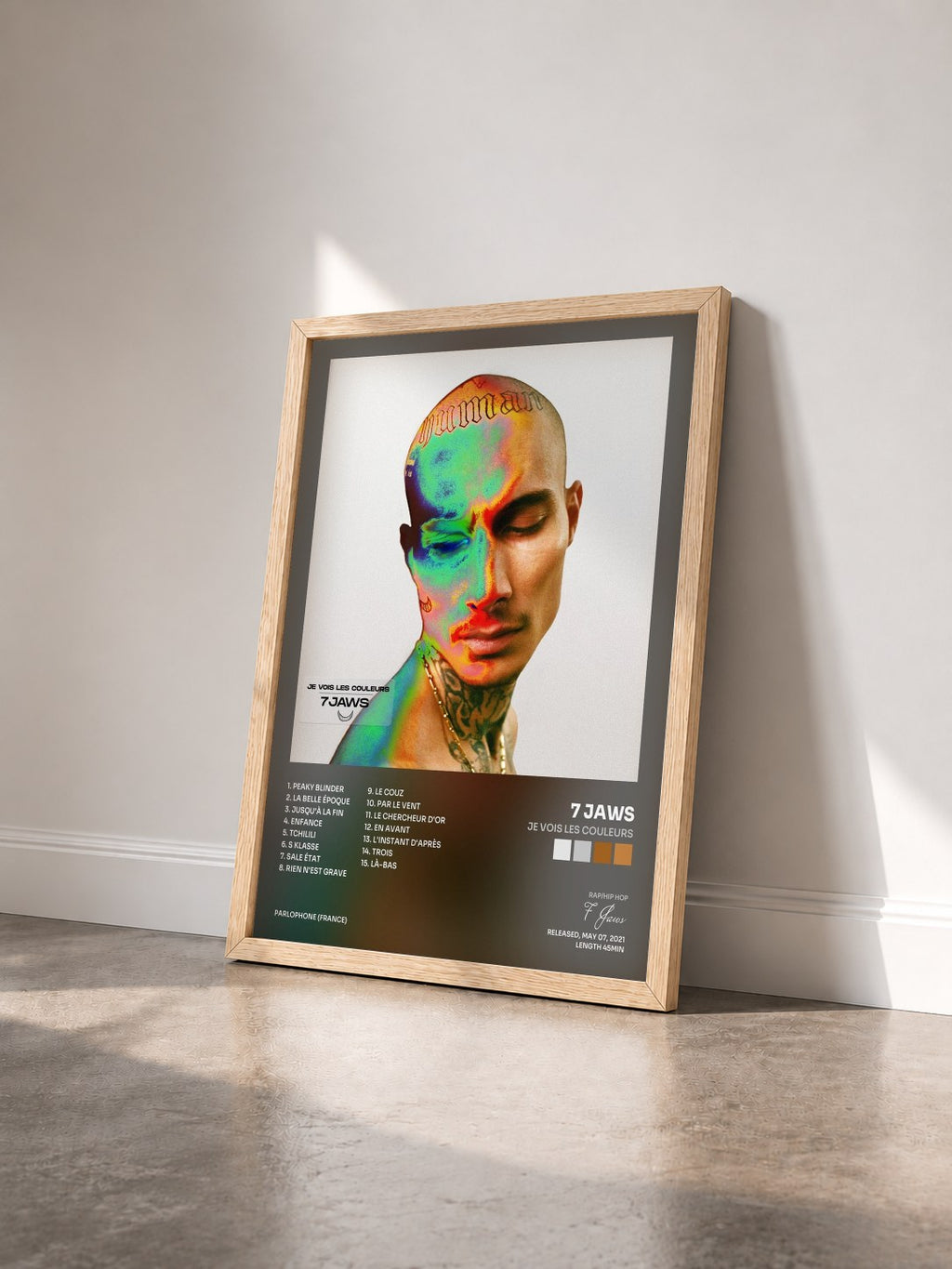 #bois Tableau de l'album Je vois les couleurs de 7 Jaws vu de trois quarts, cadre en bois brut