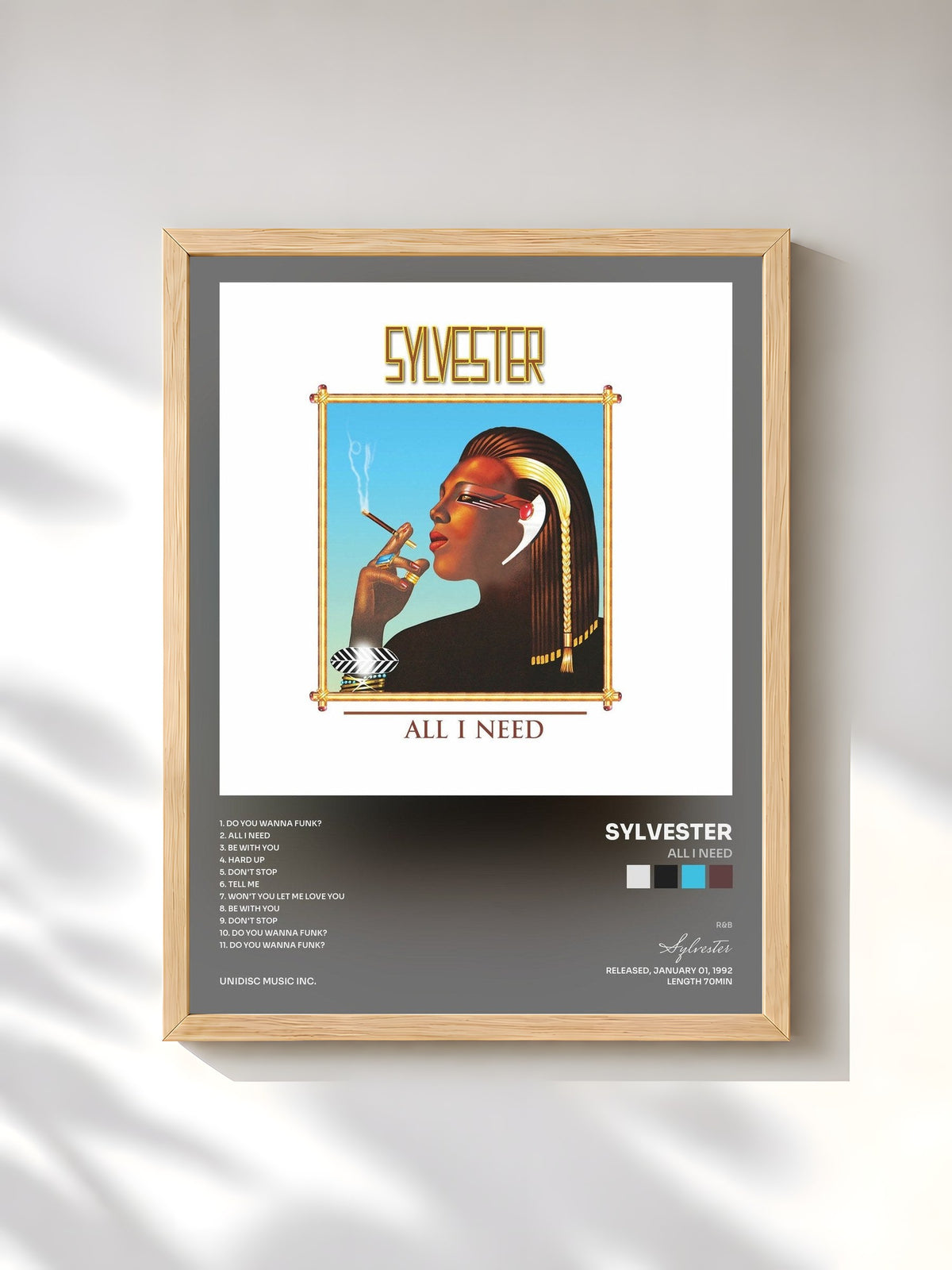 #bois Tableau de l'album All I Need de Sylvester, cadre en bois brut, imprimé et encadré en France