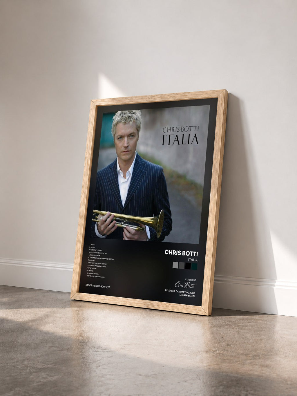 #bois Tableau de l'album Italia de Chris Botti vu de trois quarts, cadre en bois brut