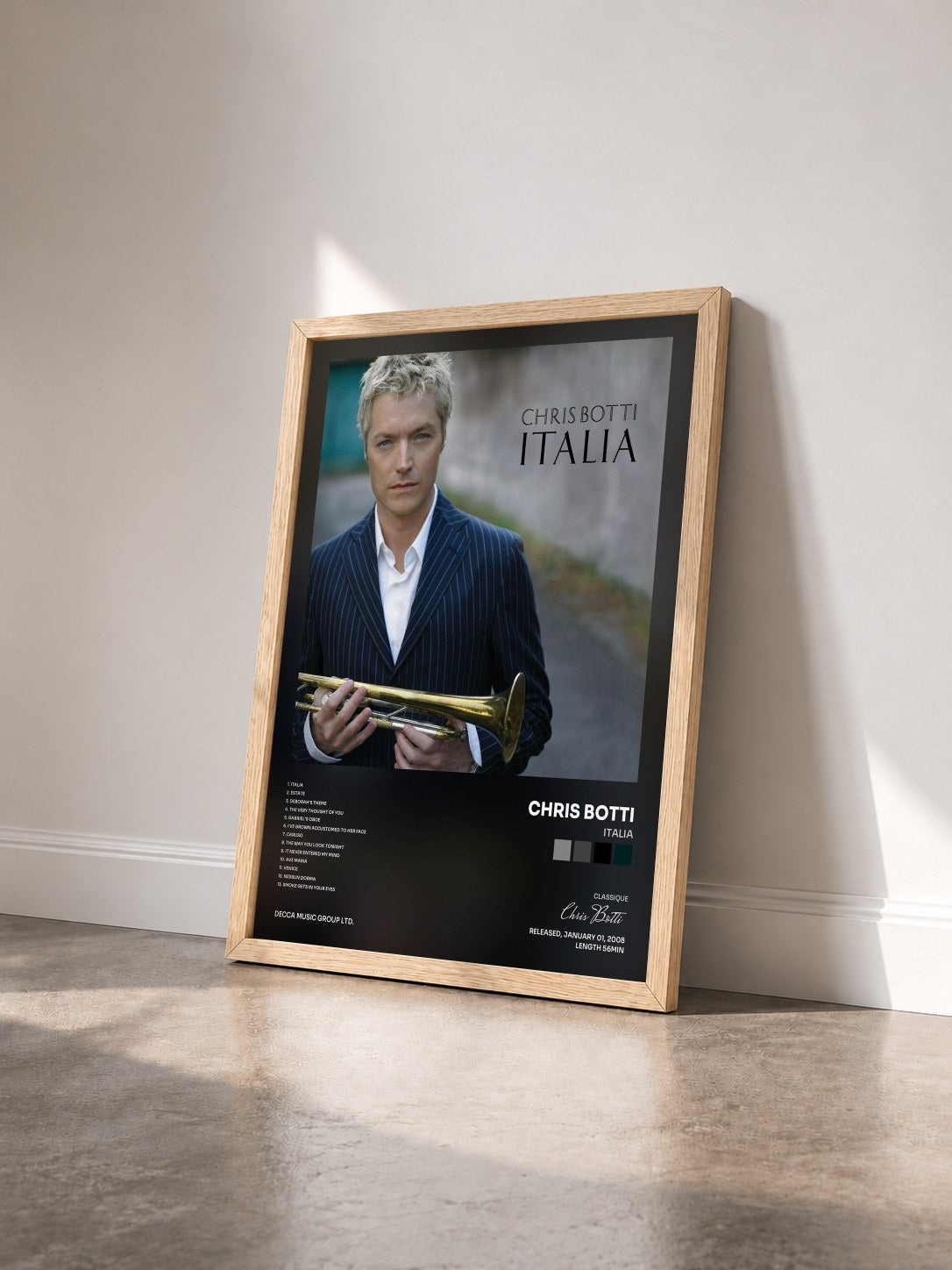 #bois Tableau de l'album Italia de Chris Botti vu de trois quarts, cadre en bois brut