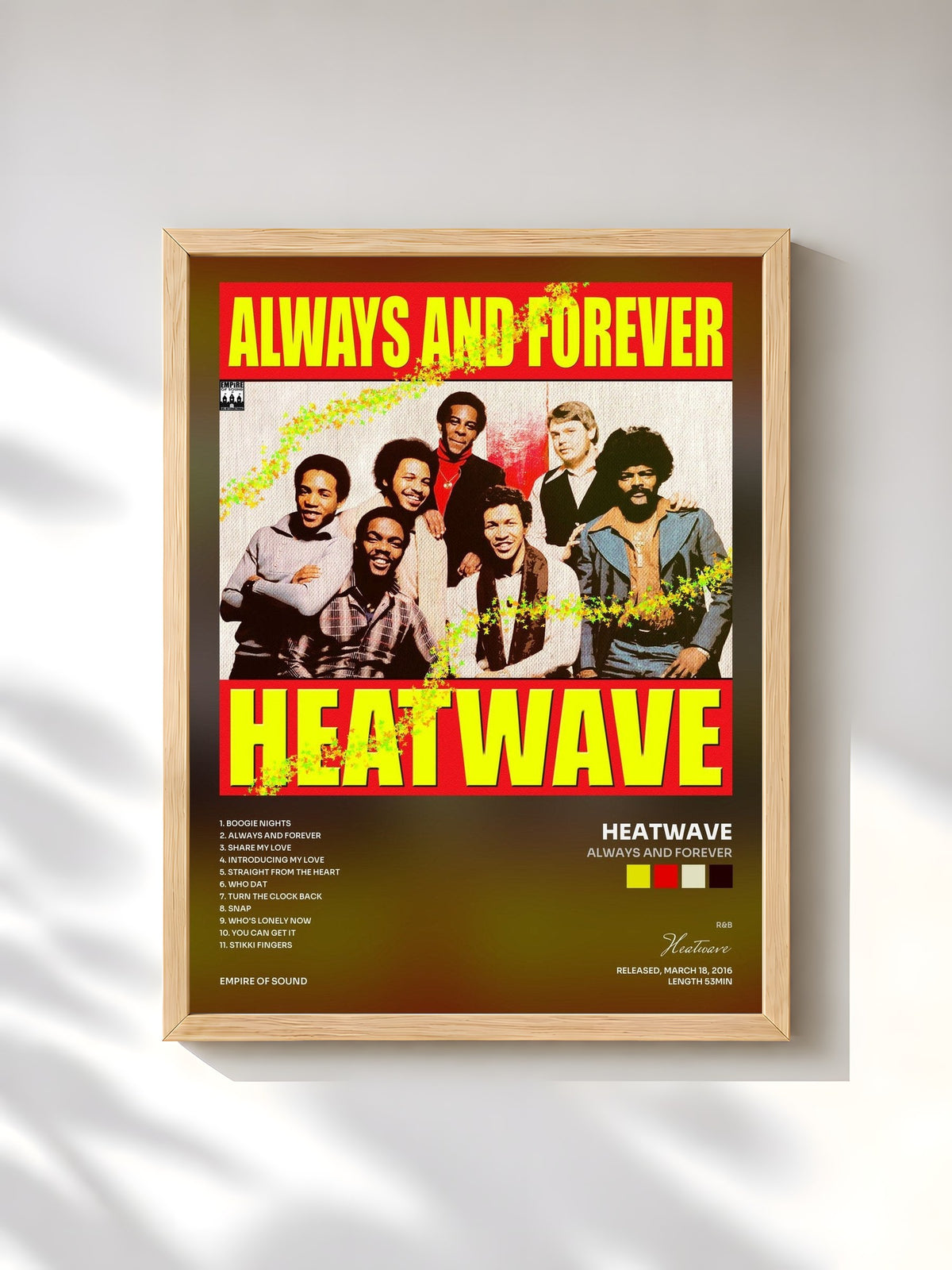 #bois Tableau de l'album Always and Forever de Heatwave, cadre en bois brut, imprimé et encadré en France