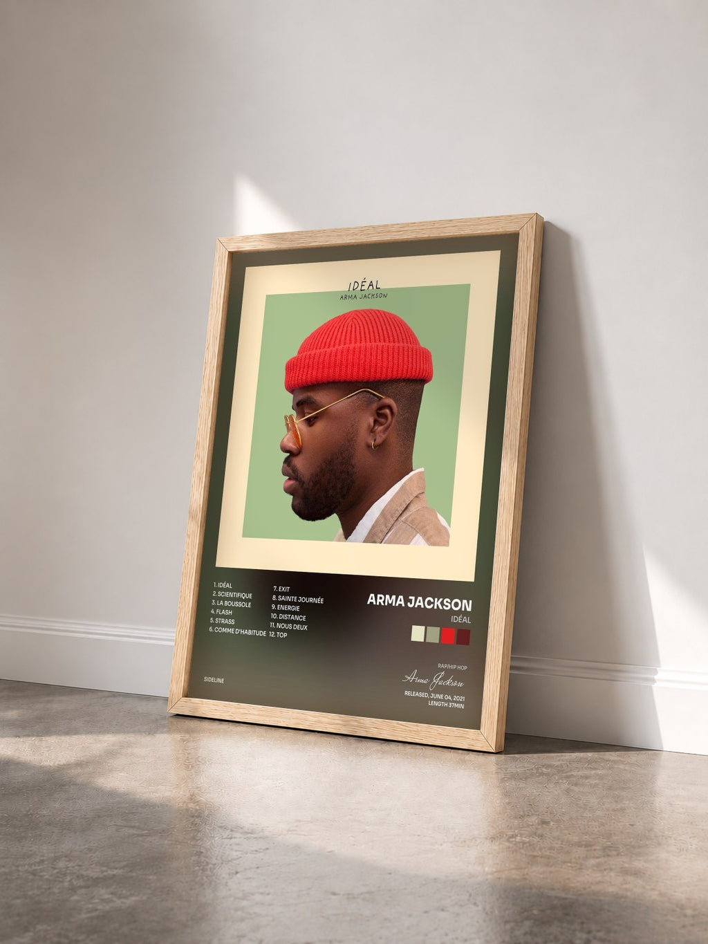 #bois Tableau de l'album Idéal de Arma Jackson vu de trois quarts, cadre en bois brut