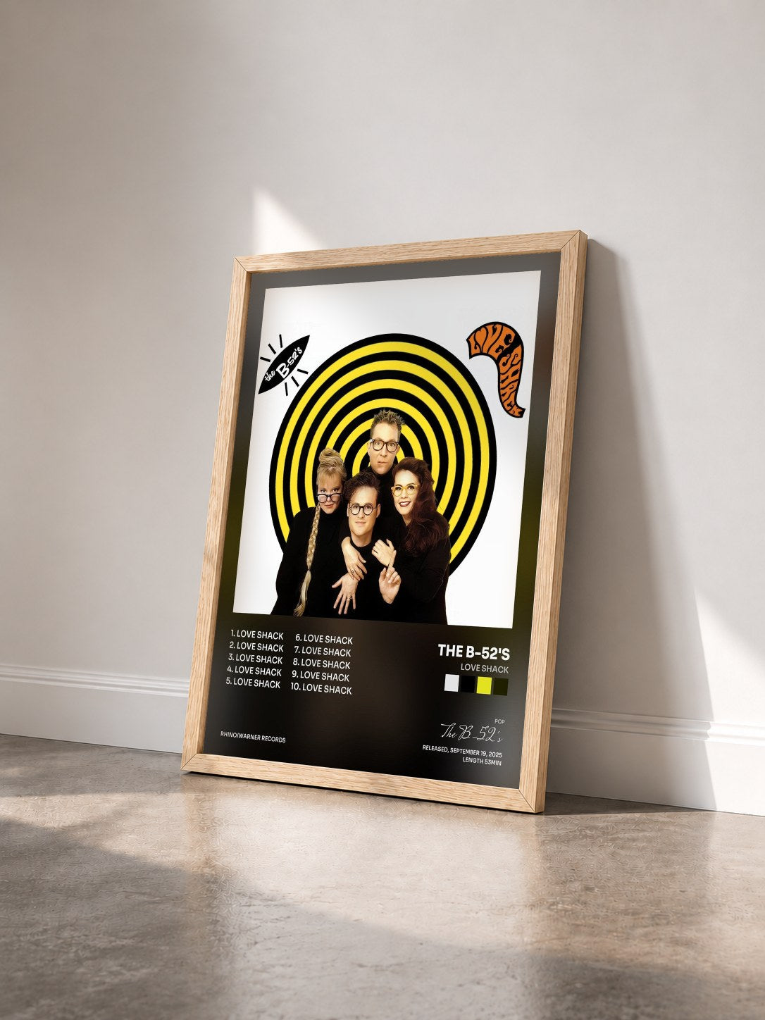 #bois Tableau de l'album Love Shack de The B-52's vu de trois quarts, cadre en bois brut
