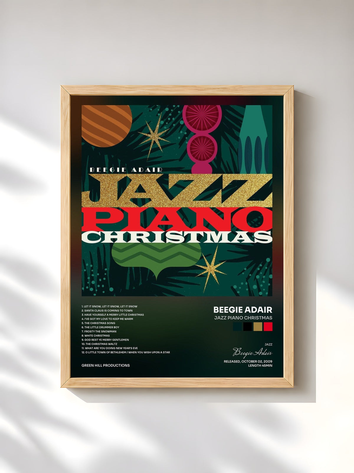 #bois Tableau de l'album Jazz Piano Christmas de Beegie Adair, cadre en bois brut, imprimé et encadré en France