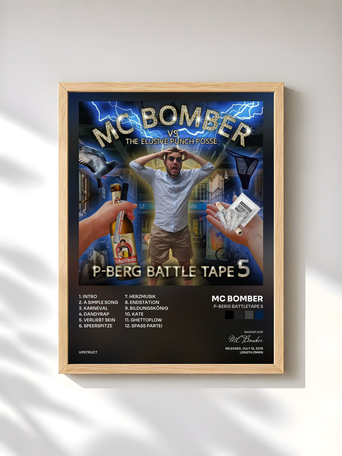 #bois Tableau de l'album P-Berg Battletape 5 de MC Bomber, cadre en bois brut, imprimé et encadré en France