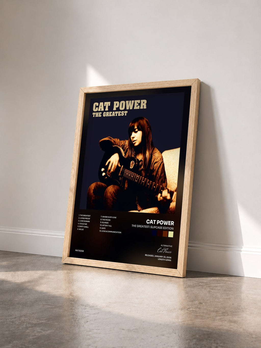 #bois Tableau de l'album The Greatest: Slipcase Edition de Cat Power vu de trois quarts, cadre en bois brut