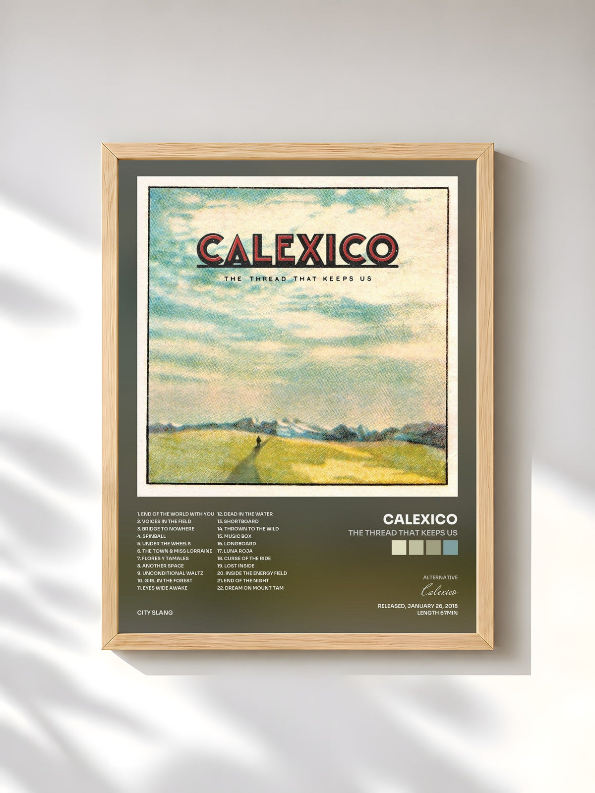 #bois Tableau de l'album The Thread That Keeps Us de Calexico, cadre en bois brut, imprimé et encadré en France