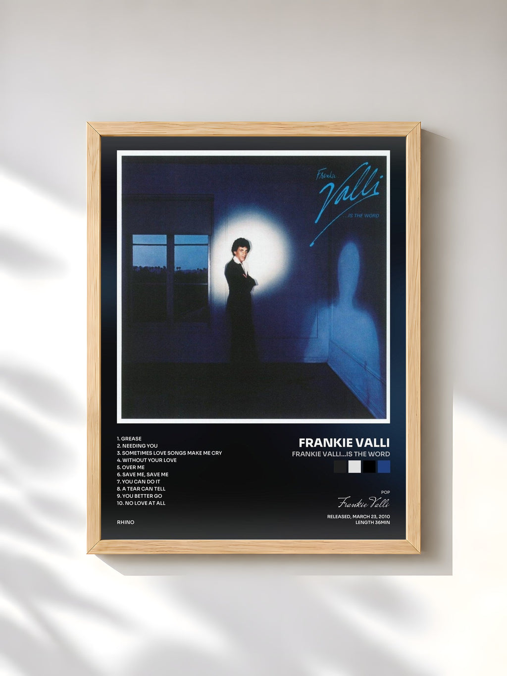 #bois Tableau de l'album Frankie Valli...Is The Word de Frankie Valli, cadre en bois brut, imprimé et encadré en France