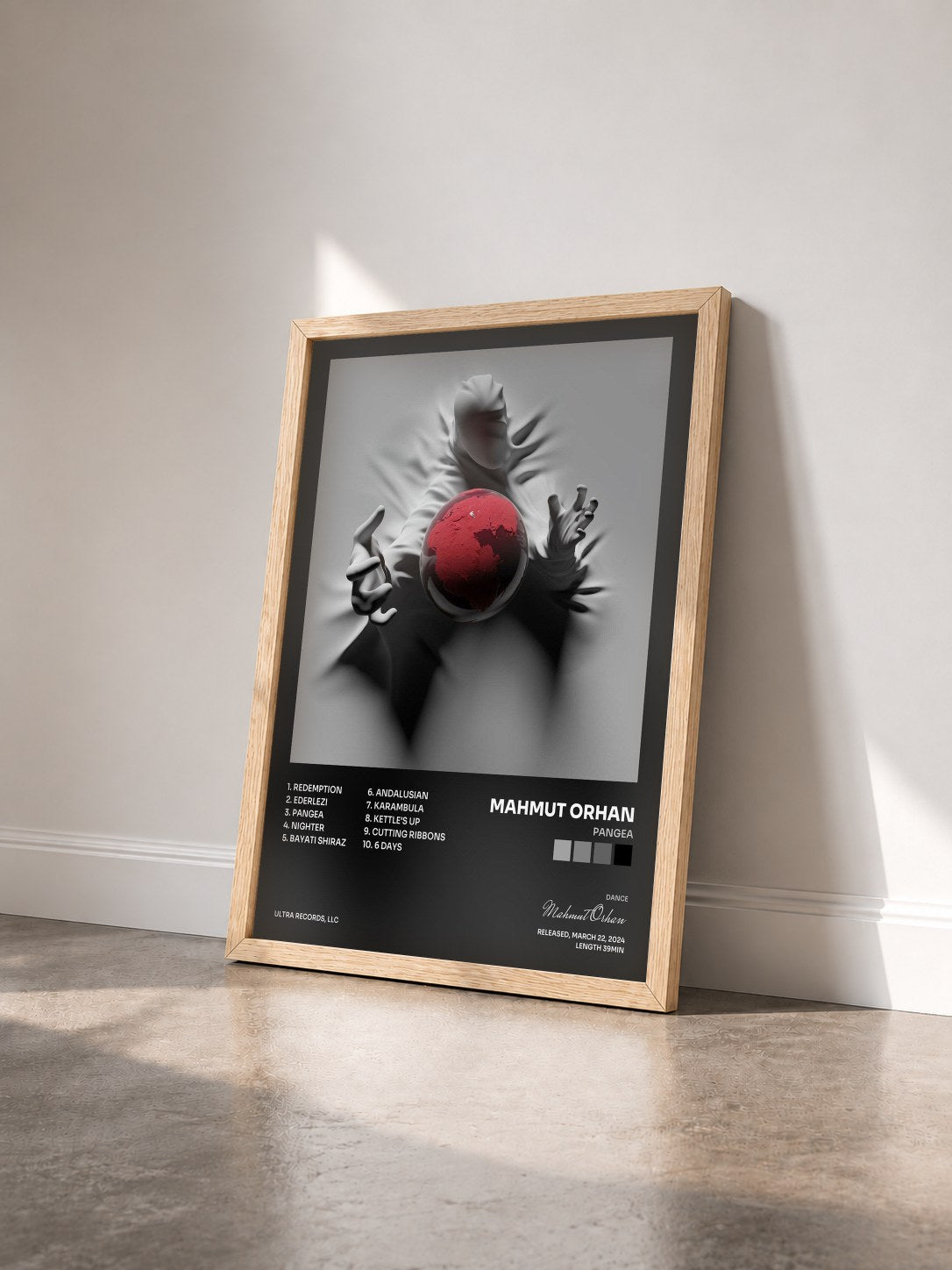#bois Tableau de l'album Pangea de Mahmut Orhan vu de trois quarts, cadre en bois brut