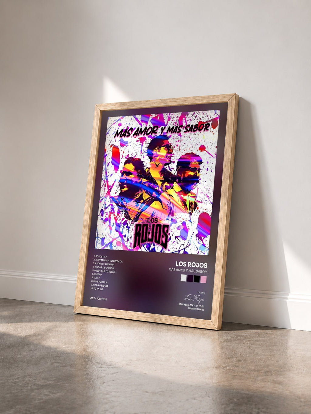 #bois Tableau de l'album Más Amor Y Más Sabor de Los Rojos vu de trois quarts, cadre en bois brut