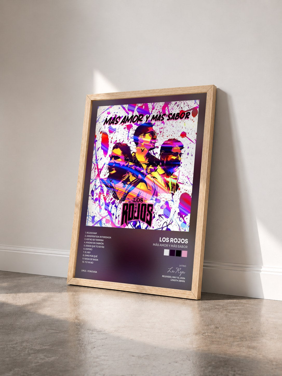 #bois Tableau de l'album Más Amor Y Más Sabor de Los Rojos vu de trois quarts, cadre en bois brut