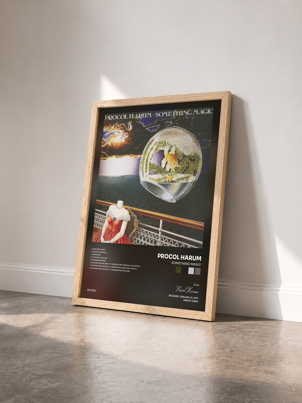 #bois Tableau de l'album Something Magic de Procol Harum vu de trois quarts, cadre en bois brut