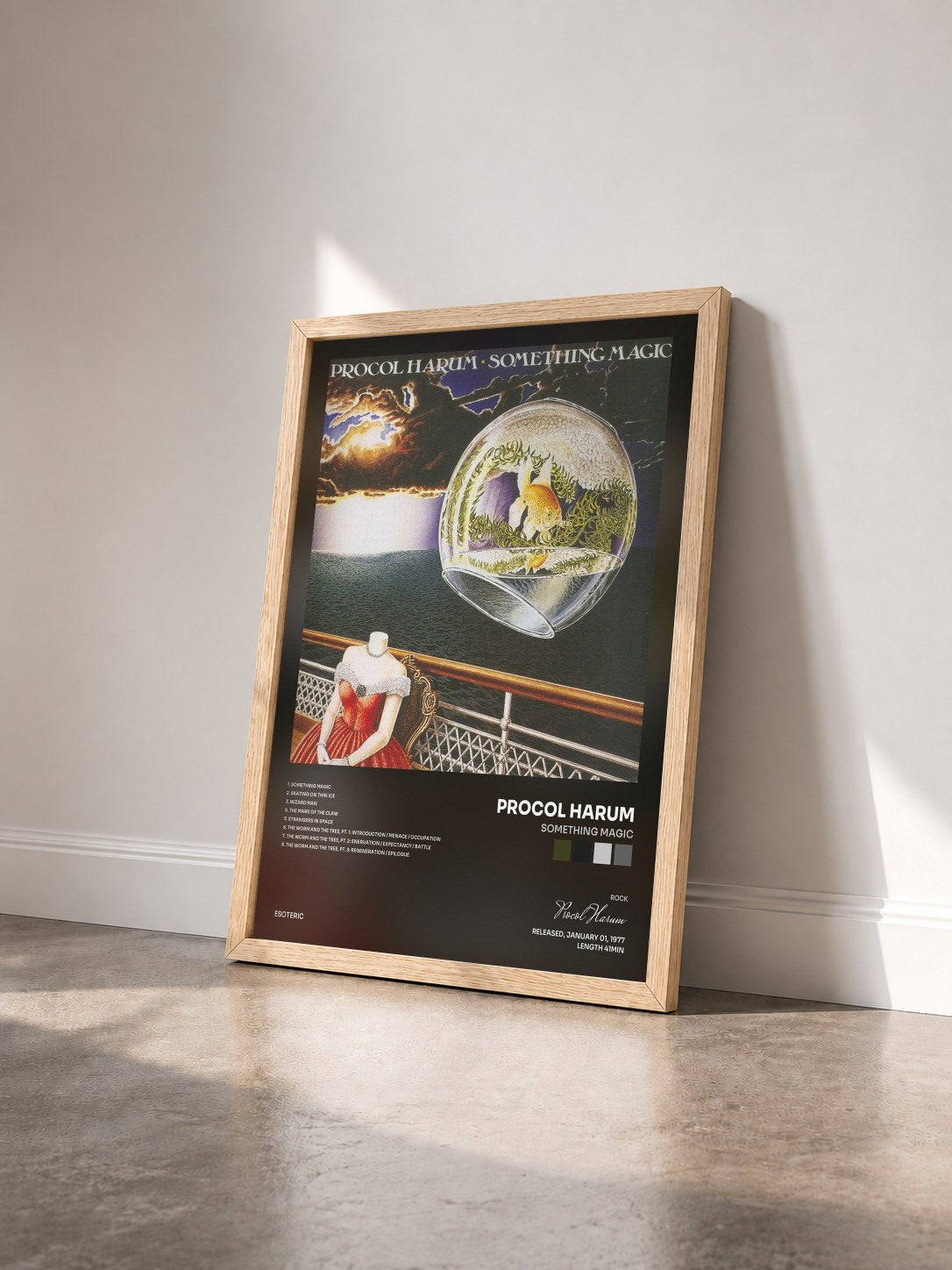 #bois Tableau de l'album Something Magic de Procol Harum vu de trois quarts, cadre en bois brut