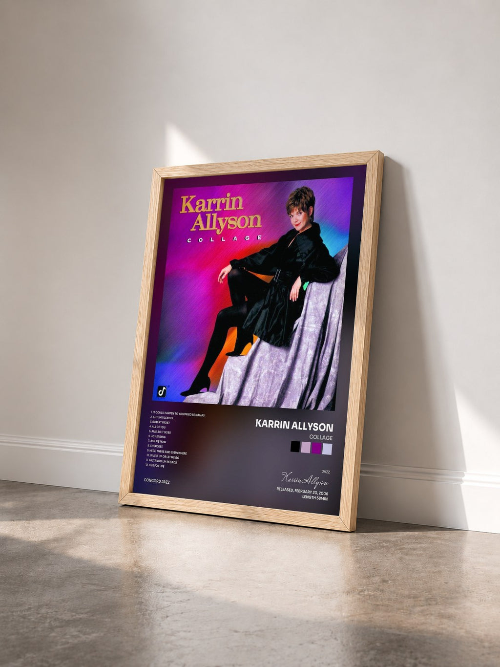 #bois Tableau de l'album Collage de Karrin Allyson vu de trois quarts, cadre en bois brut