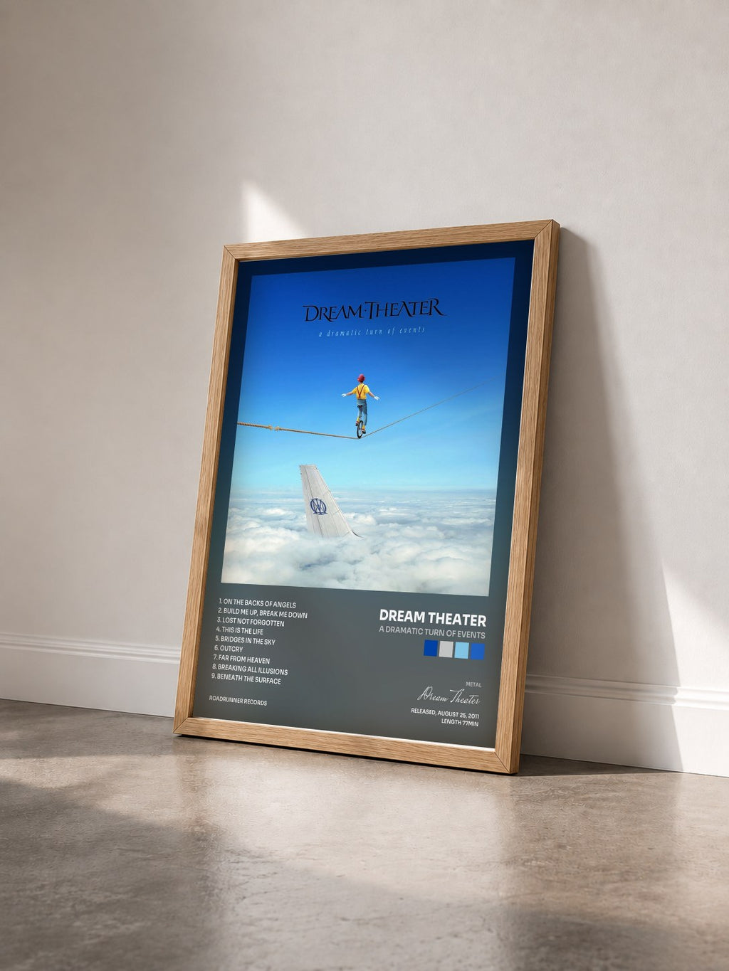 #bois Tableau de l'album A Dramatic Turn of Events de Dream Theater vu de trois quarts, cadre en bois brut