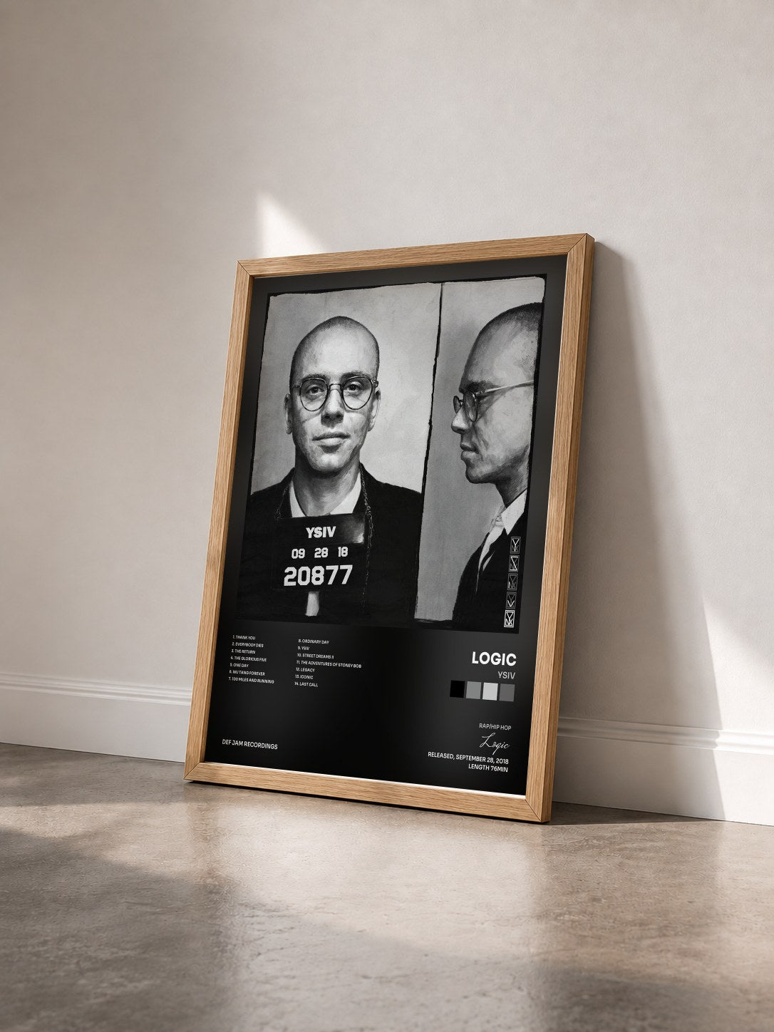 #bois Tableau de l'album YSIV de Logic vu de trois quarts, cadre en bois brut