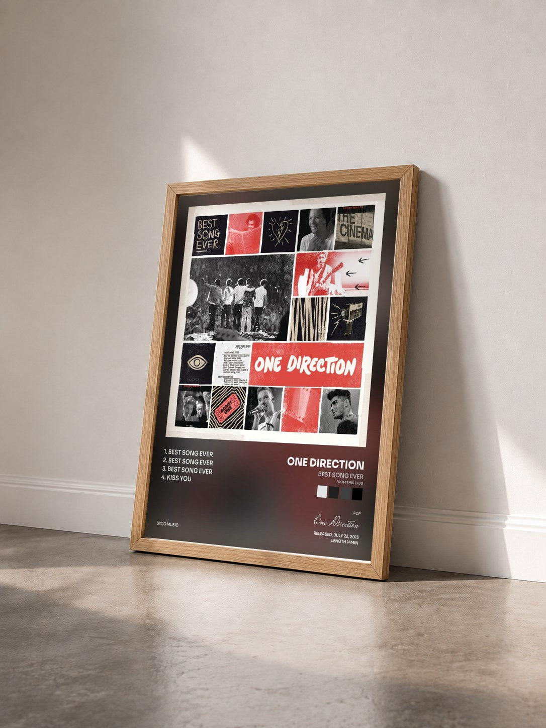 #bois Tableau de l'album Best Song Ever (From THIS IS US) de One Direction vu de trois quarts, cadre en bois brut