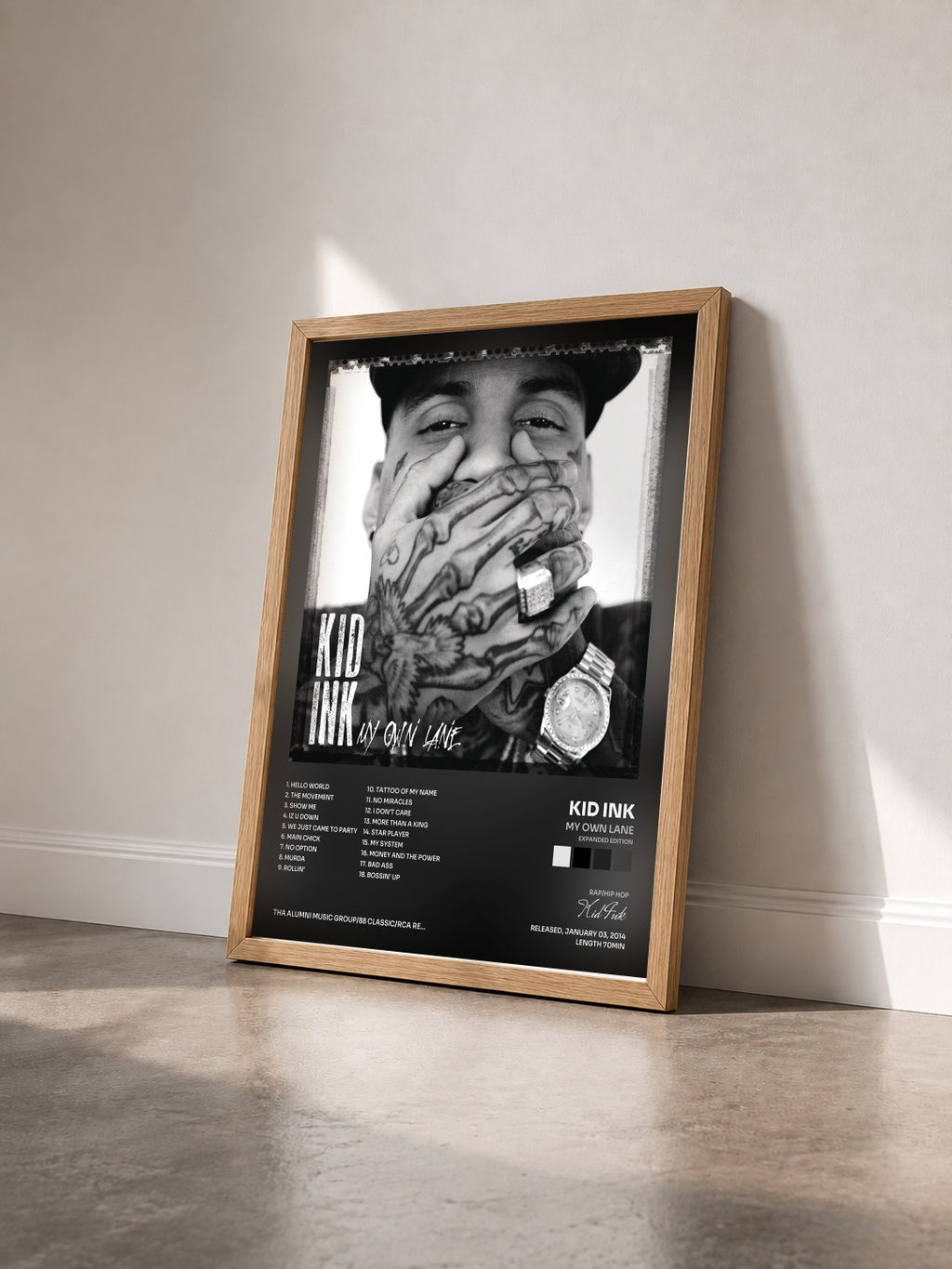 #bois Tableau de l'album My Own Lane (Expanded Edition) de Kid Ink vu de trois quarts, cadre en bois brut