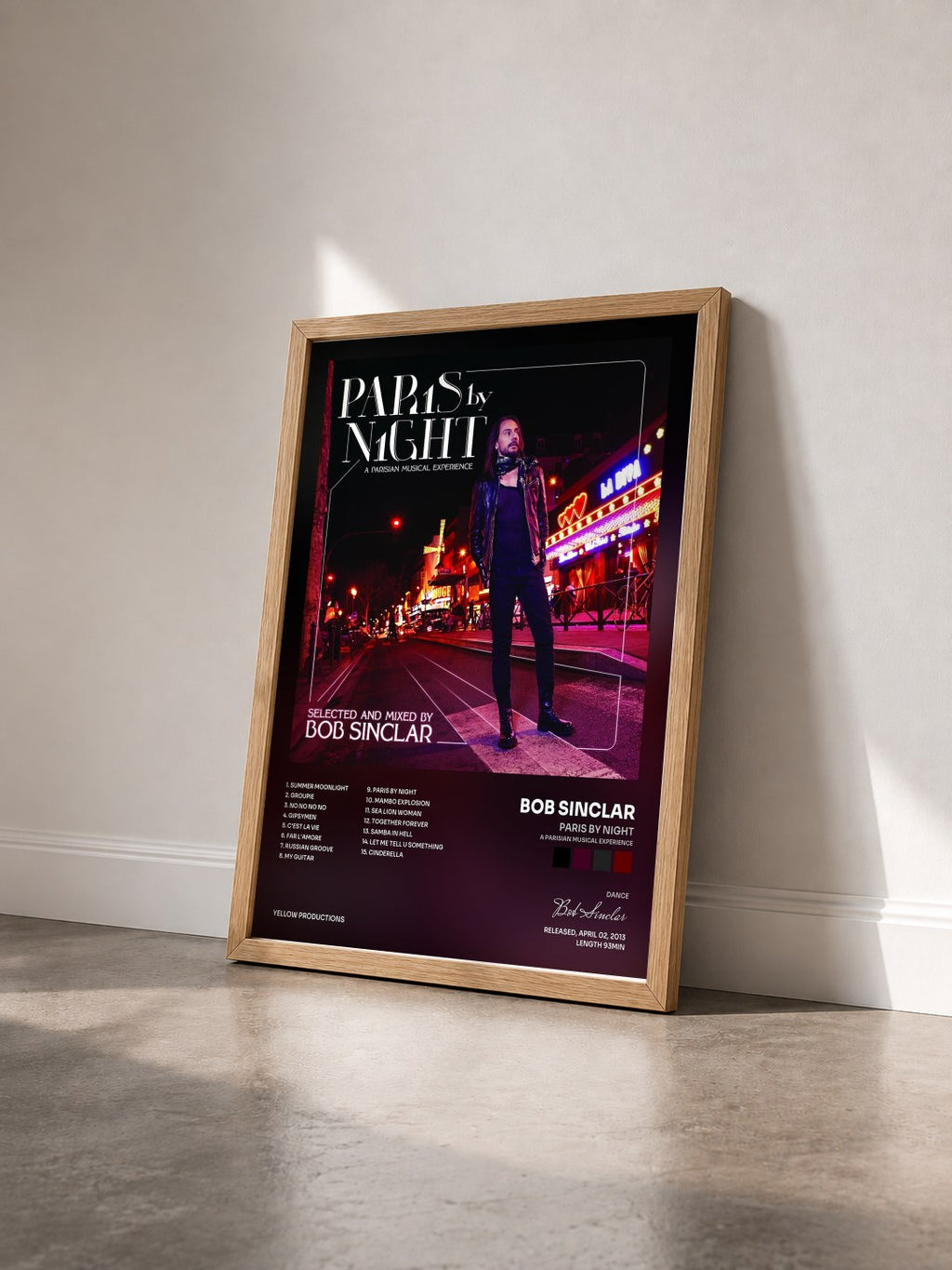 #bois Tableau de l'album Paris By Night (A Parisian Musical Experience) de Bob Sinclar vu de trois quarts, cadre en bois brut