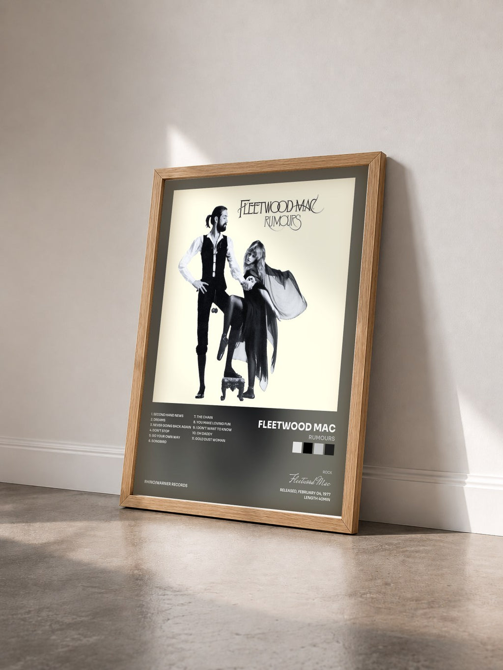 #bois Tableau de l'album Rumours de Fleetwood Mac vu de trois quarts, cadre en bois brut