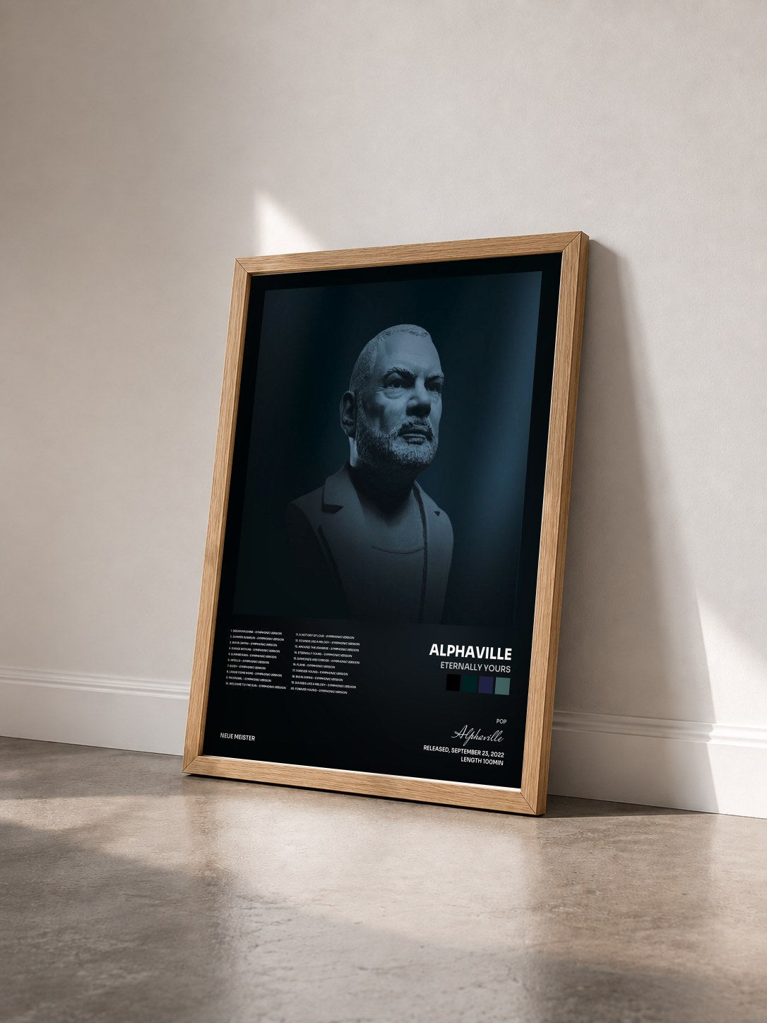 #bois Tableau de l'album Eternally Yours de Alphaville vu de trois quarts, cadre en bois brut