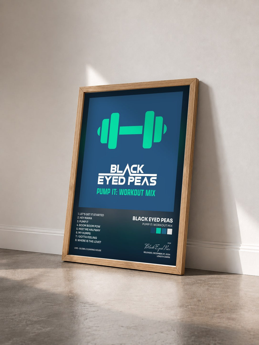 #bois Tableau de l'album Pump It: Workout Mix de Black Eyed Peas vu de trois quarts, cadre en bois brut