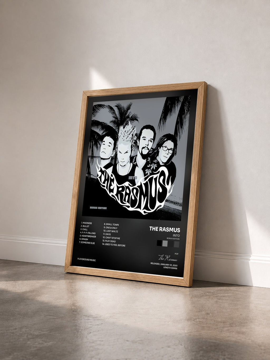 #bois Tableau de l'album Into (Bonus Edition) de The Rasmus vu de trois quarts, cadre en bois brut