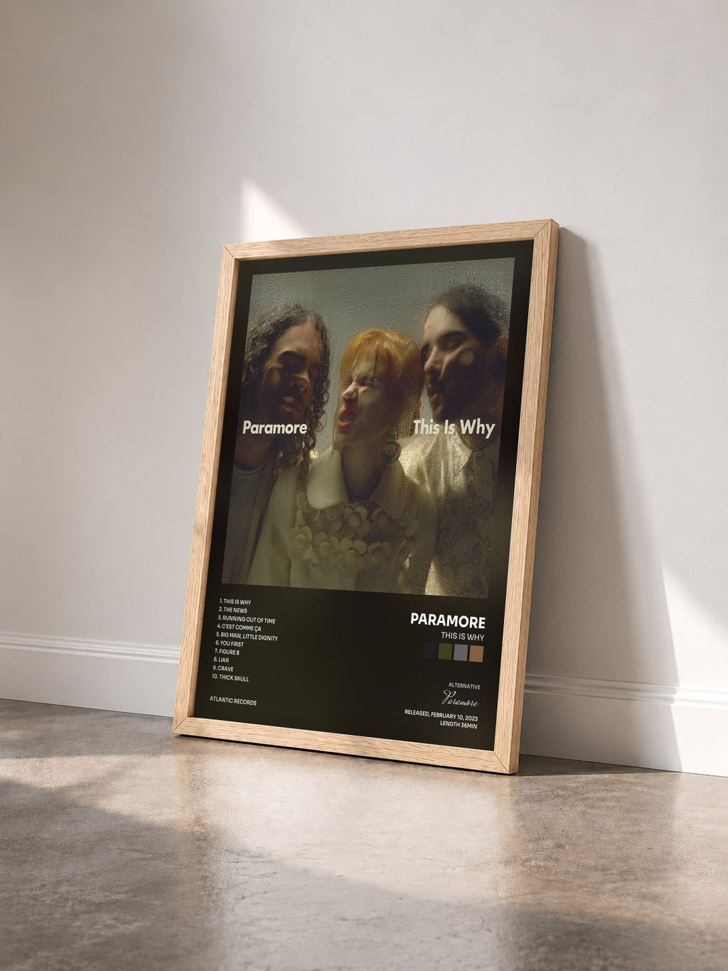 #bois Tableau de l'album This Is Why de Paramore vu de trois quarts, cadre en bois brut