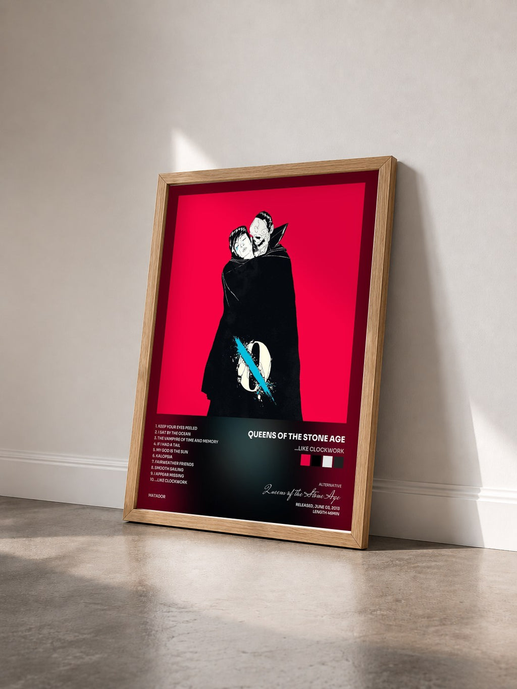 #bois Tableau de l'album ...Like Clockwork de Queens of the Stone Age vu de trois quarts, cadre en bois brut