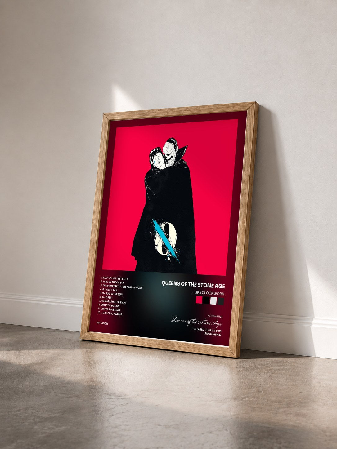 #bois Tableau de l'album ...Like Clockwork de Queens of the Stone Age vu de trois quarts, cadre en bois brut