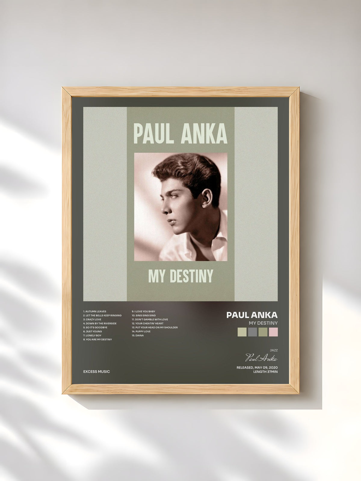 #bois Tableau de l'album My Destiny de Paul Anka, cadre en bois brut, imprimé et encadré en France