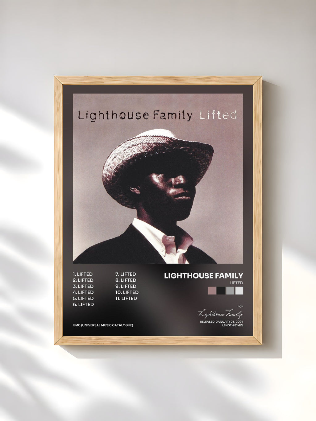 #bois Tableau de l'album Lifted de Lighthouse Family, cadre en bois brut, imprimé et encadré en France