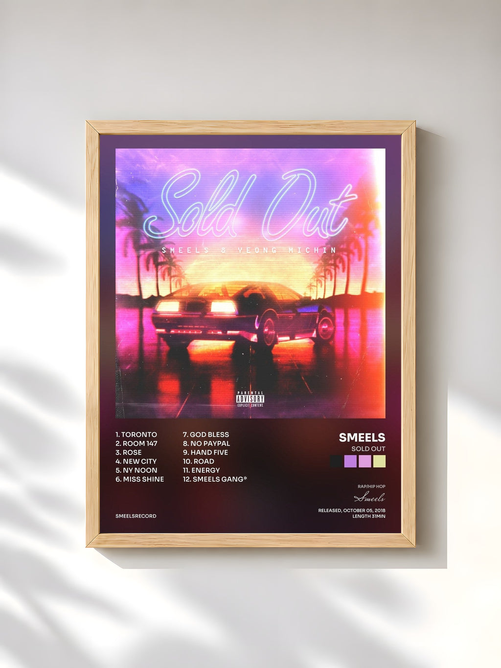 #bois Tableau de l'album Sold Out de Smeels, cadre en bois brut, imprimé et encadré en France