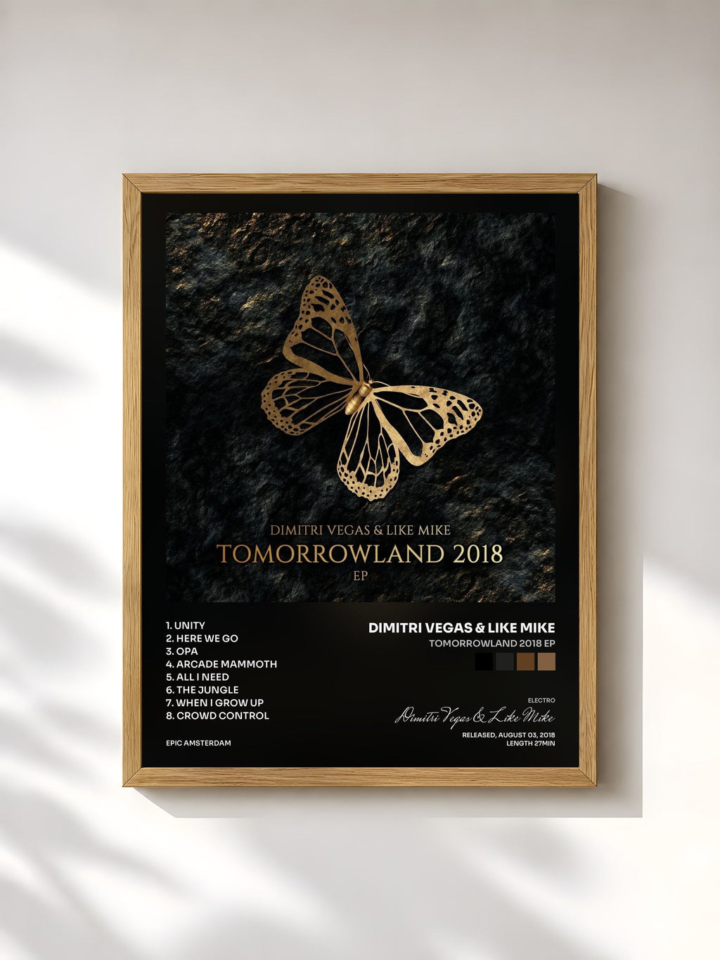 #bois Tableau de l'album Tomorrowland 2018 EP de Dimitri Vegas & Like Mike, cadre en bois brut, imprimé et encadré en France