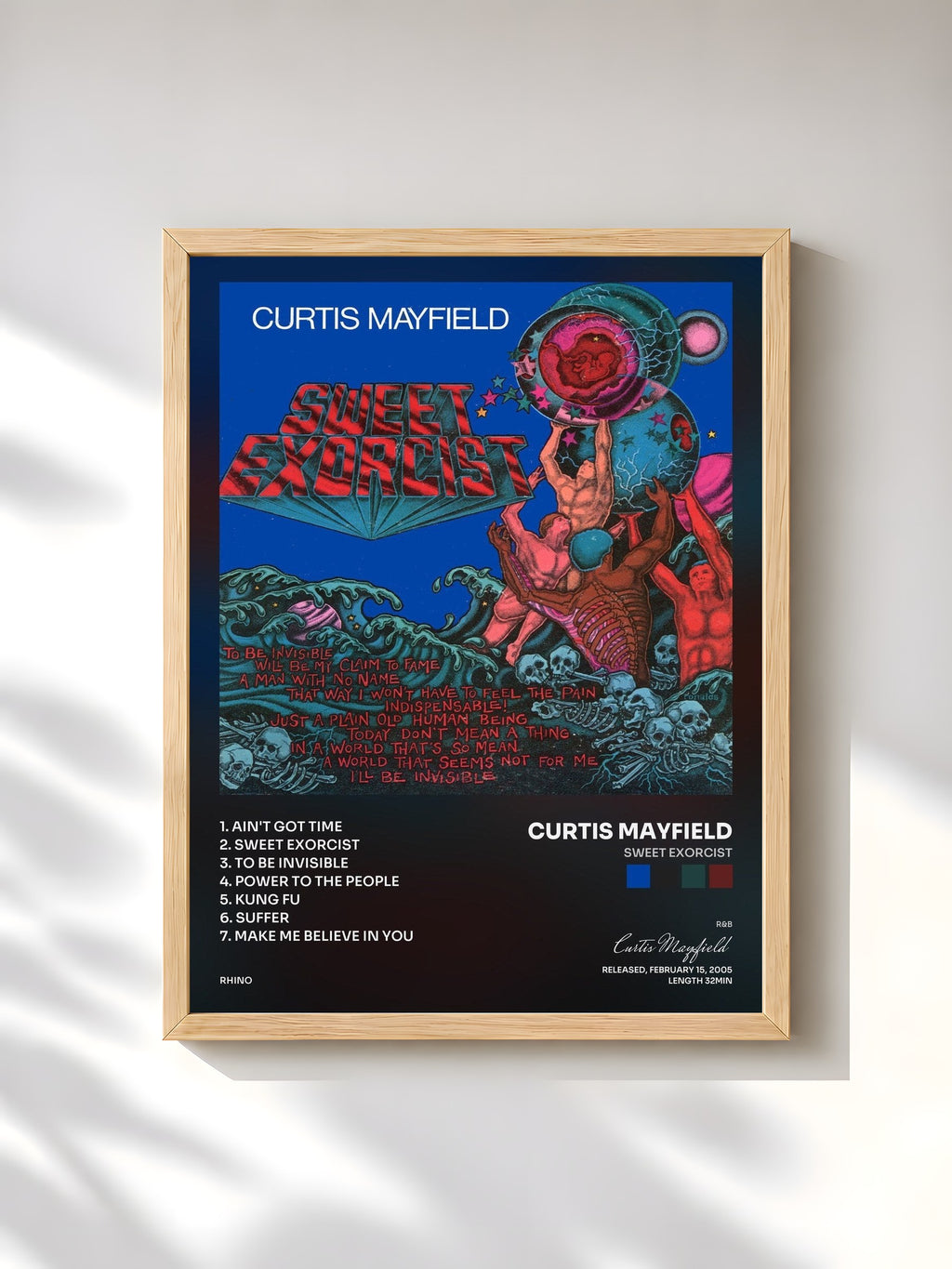 #bois Tableau de l'album Sweet Exorcist de Curtis Mayfield, cadre en bois brut, imprimé et encadré en France