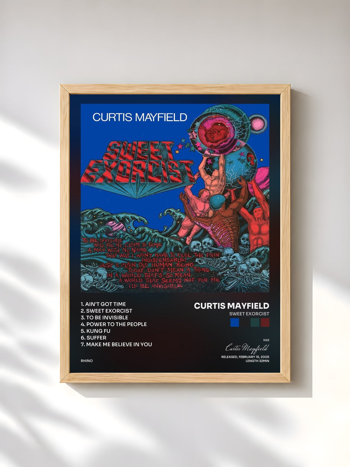 #bois Tableau de l'album Sweet Exorcist de Curtis Mayfield, cadre en bois brut, imprimé et encadré en France