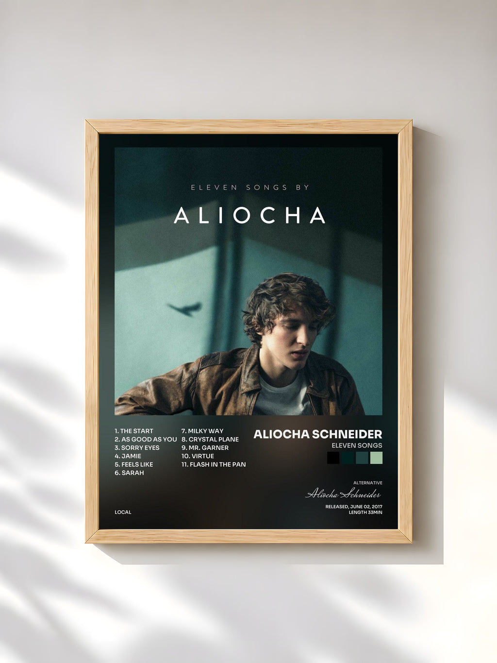 #bois Tableau de l'album Eleven Songs de Aliocha Schneider, cadre en bois brut, imprimé et encadré en France