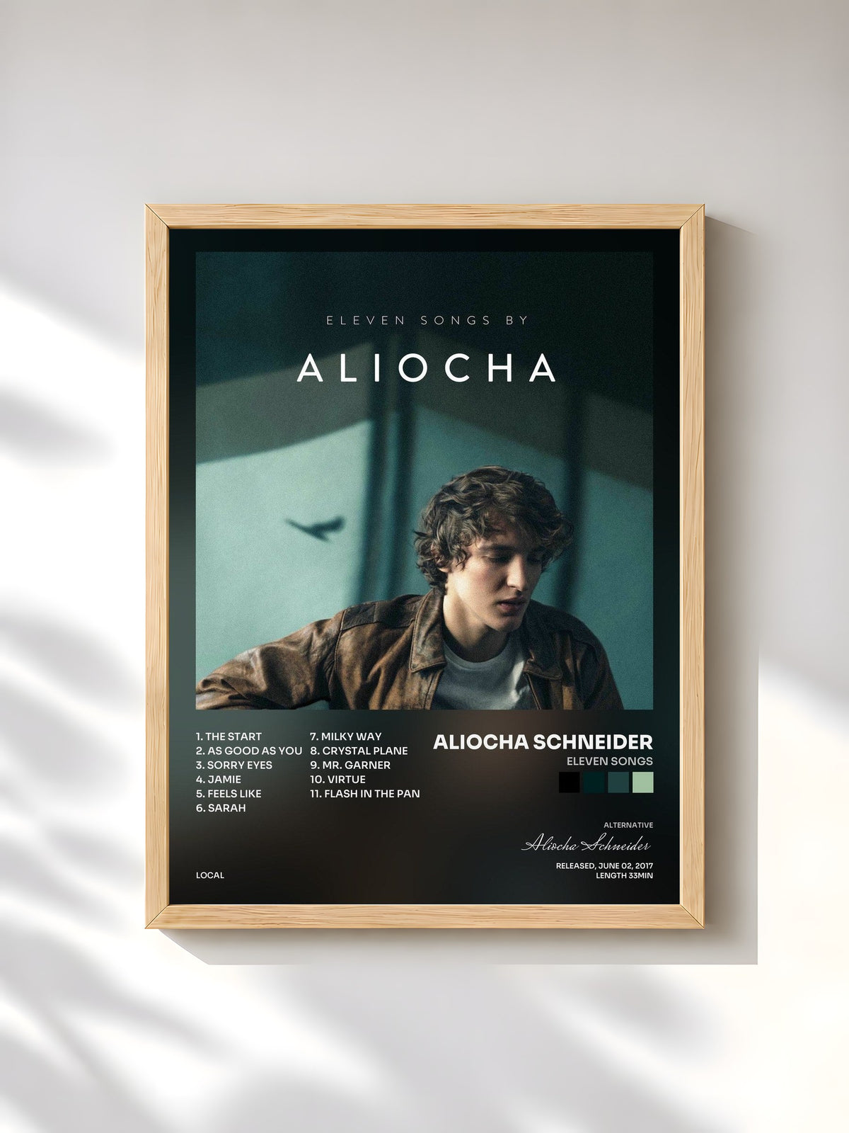 #bois Tableau de l'album Eleven Songs de Aliocha Schneider, cadre en bois brut, imprimé et encadré en France