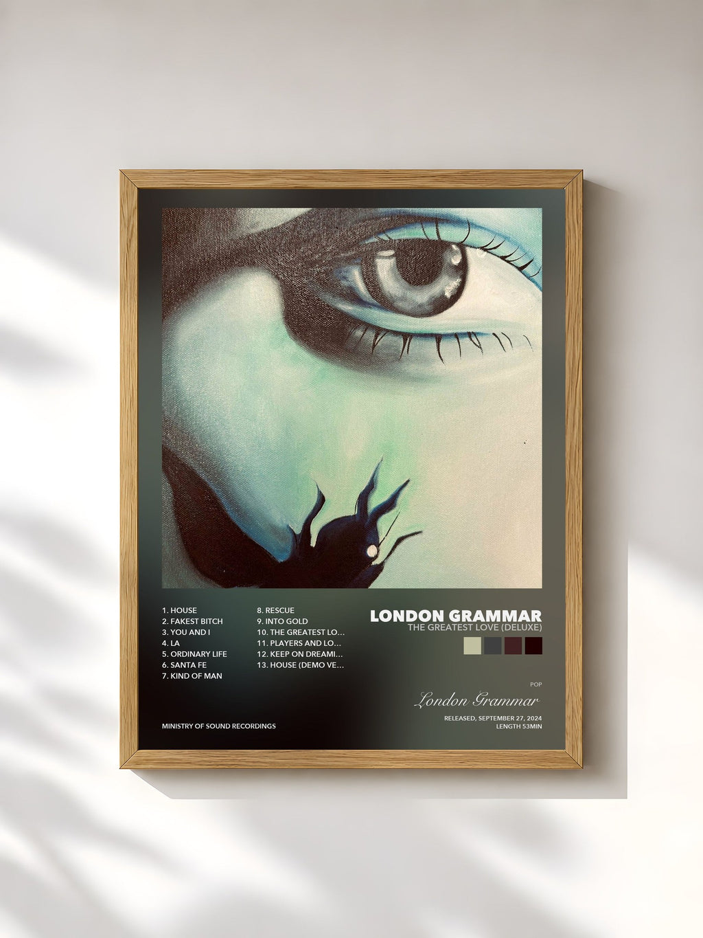 #bois Tableau de l'album The Greatest Love (Deluxe) de London Grammar, cadre en bois brut, imprimé et encadré en France