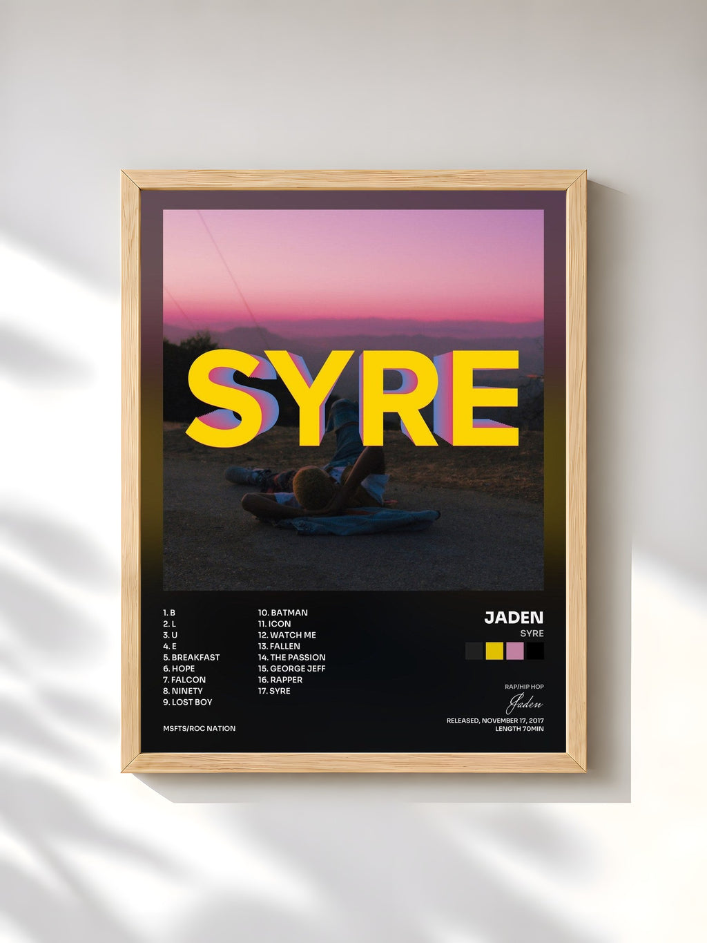 #bois Tableau de l'album SYRE de Jaden, cadre en bois brut, imprimé et encadré en France
