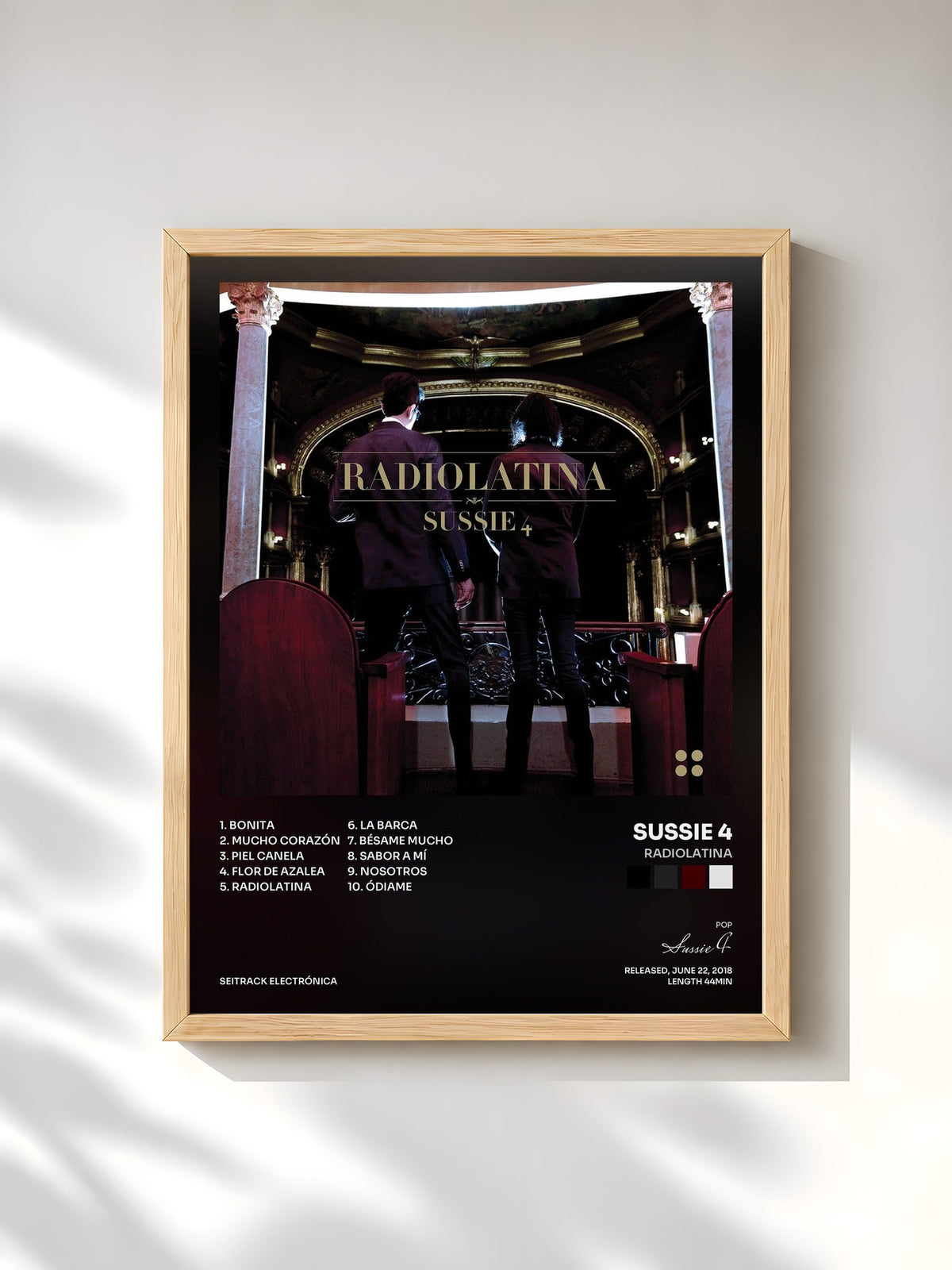 #bois Tableau de l'album Radiolatina de Sussie 4, cadre en bois brut, imprimé et encadré en France