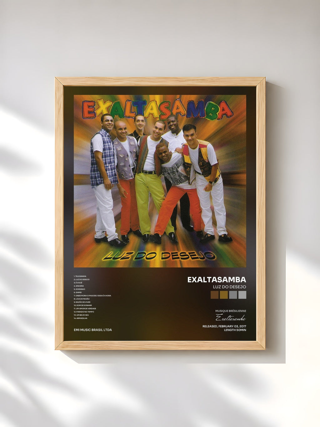 #bois Tableau de l'album Luz Do Desejo de Exaltasamba, cadre en bois brut, imprimé et encadré en France