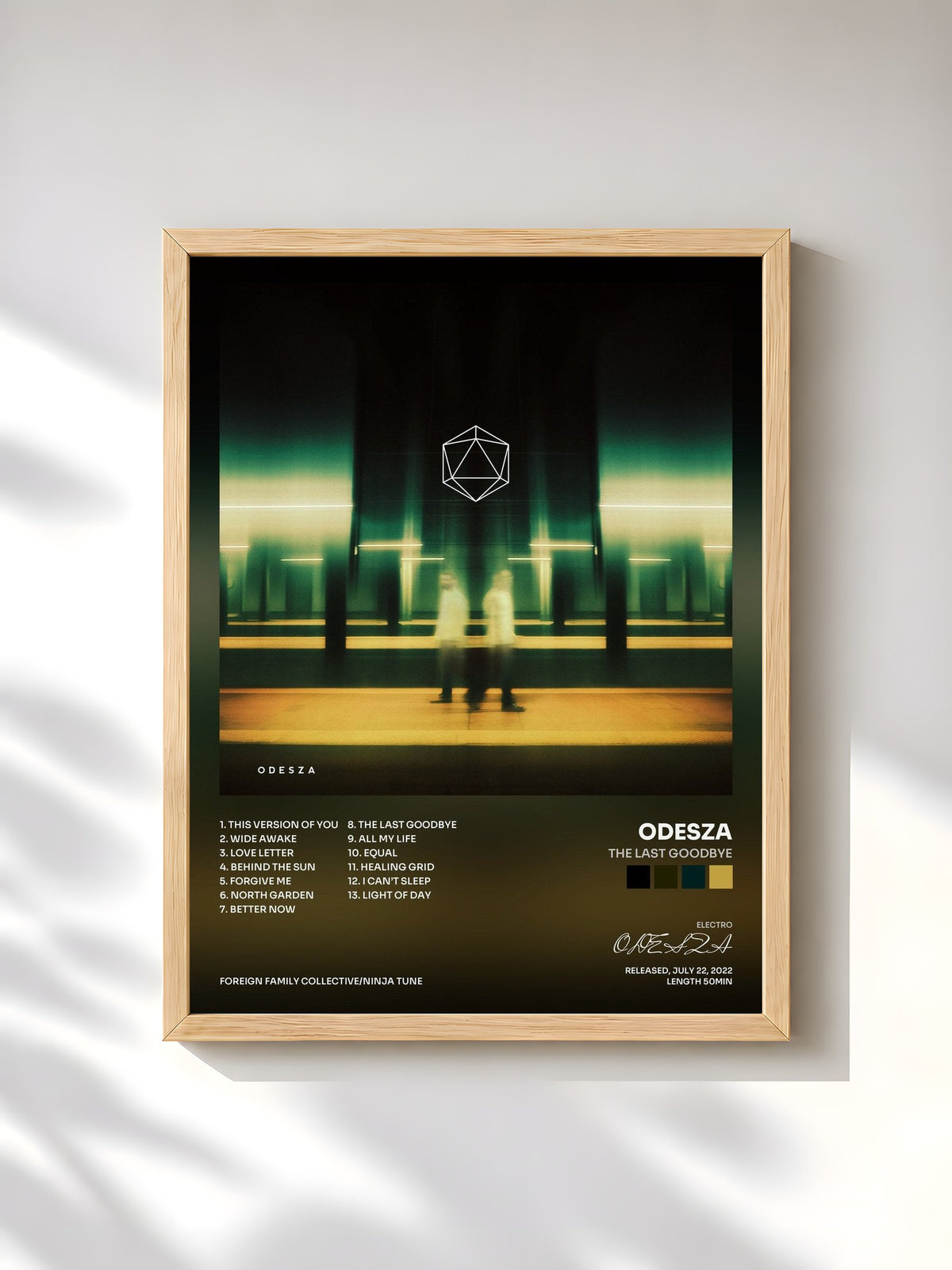 #bois Tableau de l'album The Last Goodbye de ODESZA, cadre en bois brut, imprimé et encadré en France
