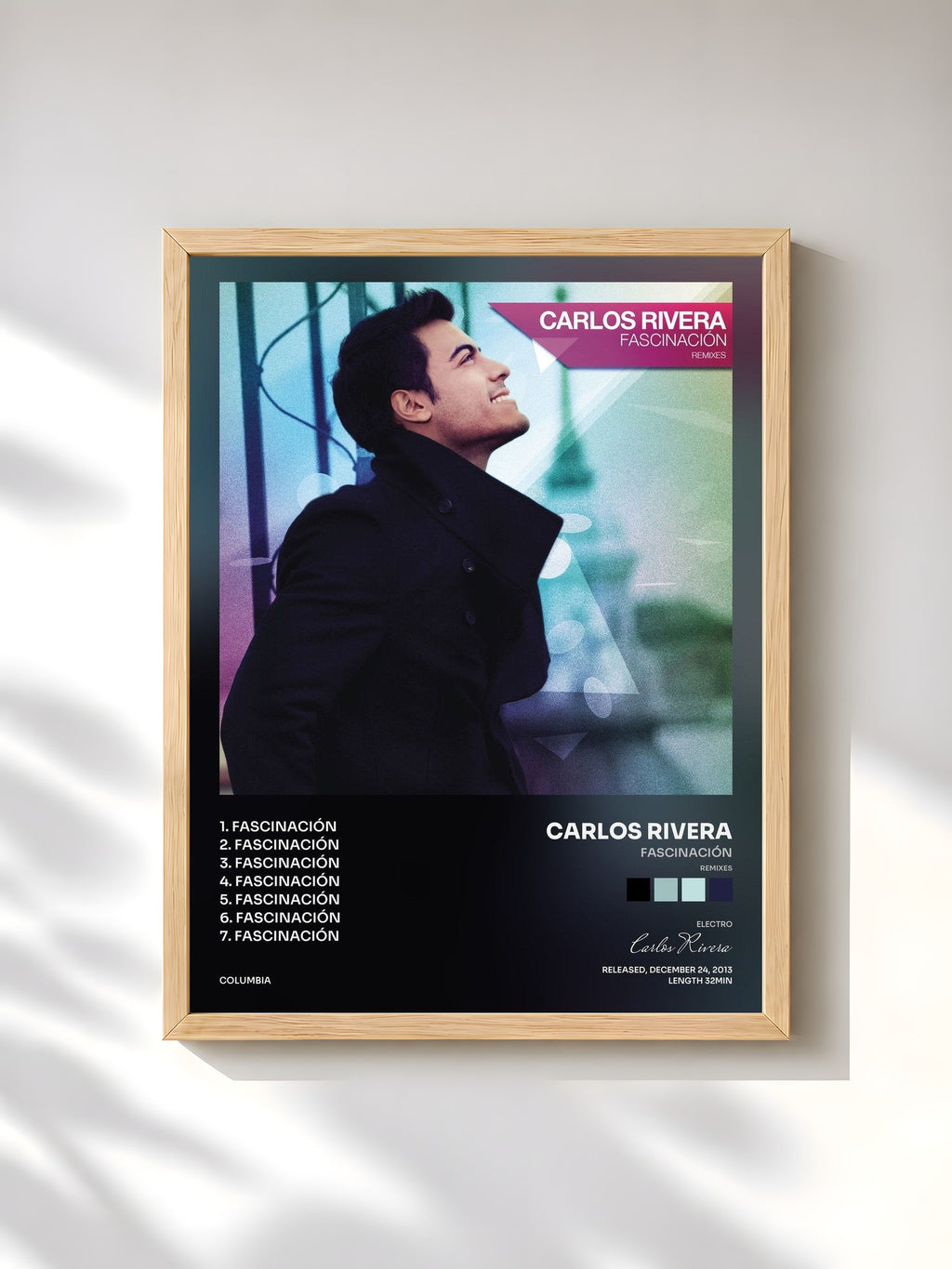 #bois Tableau de l'album Fascinación (Remixes) de Carlos Rivera, cadre en bois brut, imprimé et encadré en France